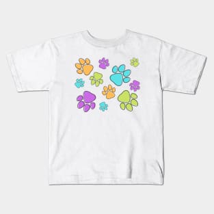 Kids Pawprint Pattern – Orange Purple Green Blue Kids T-Shirt